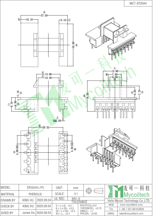 Electronic transformer EF20 bobbin