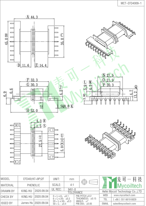 Main power EFD40 coil bobbin