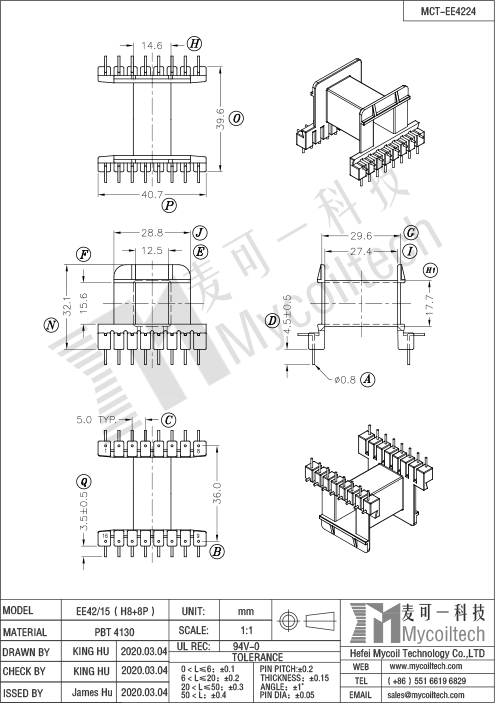 Industrial control transformer bobbin